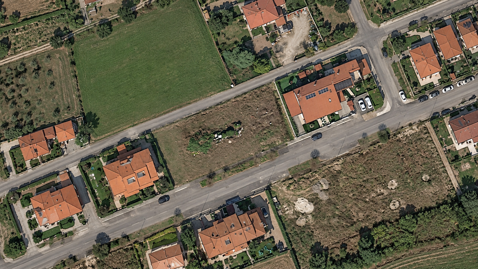 Vista aerea dei due lotti edificabili a Cerea senza riferimenti puntuali